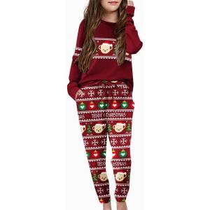 Arshiner Girls’ Clothing Sets Sweatsuits Long Sleeve Color Block Pullover Sweatshirts and Lounge Pants with Pocket(Christmas Teddy)