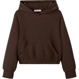 Arshiner Girls Sweatshirt Teen Waffle Cropped Hoodies Casual Long Sleeve Cute Pullover Tops(Brown)