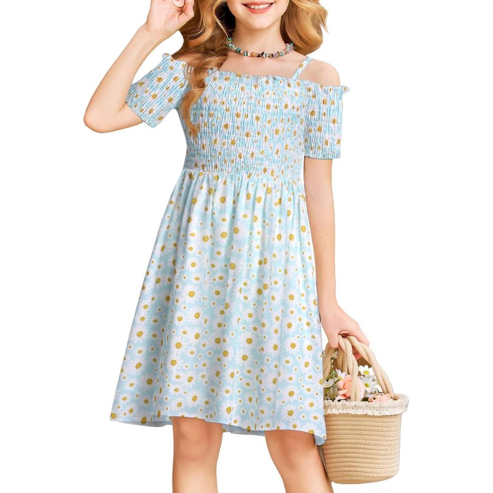 imageArshiner Girls Casual Summer Floral Sleeveless Sundress Holiday Cami DressDaisy Floral
