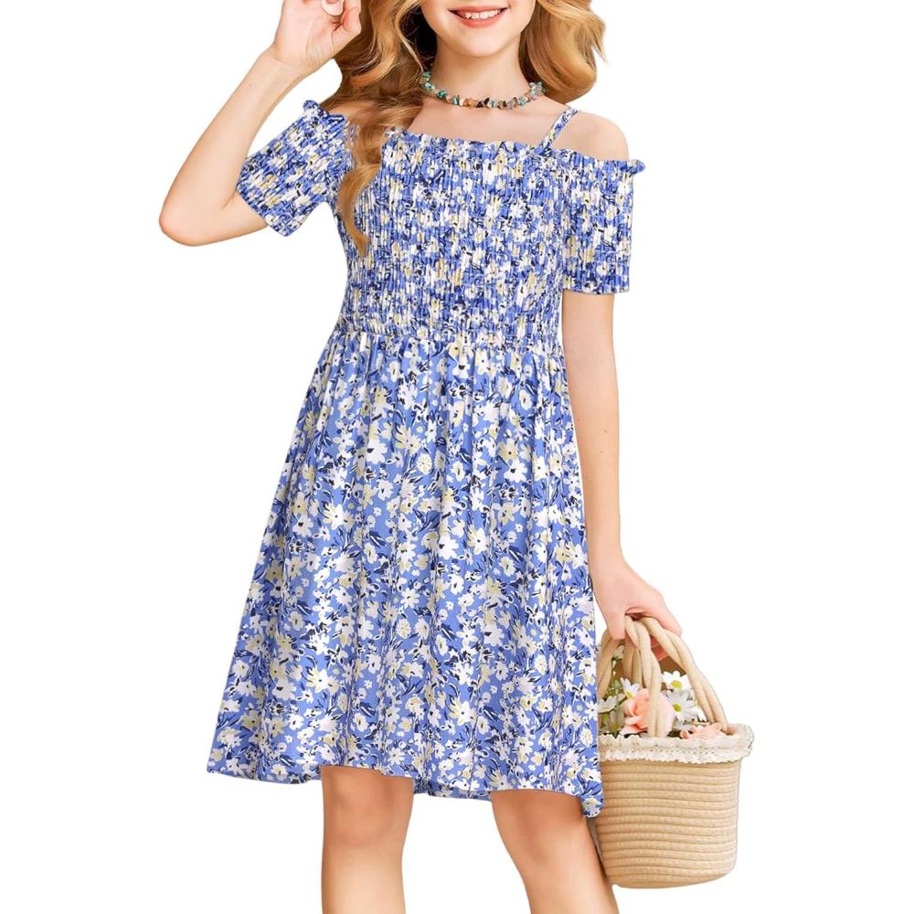 imageArshiner Girls Casual Summer Floral Sleeveless Sundress Holiday Cami DressDitsy Floral Blue