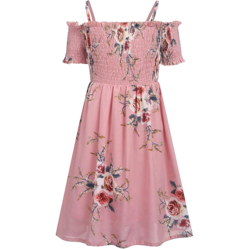 imageArshiner Girls Casual Summer Floral Sleeveless Sundress Holiday Cami DressPink