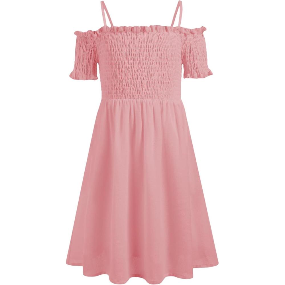 imageArshiner Girls Casual Summer Floral Sleeveless Sundress Holiday Cami DressSolid Light Pink