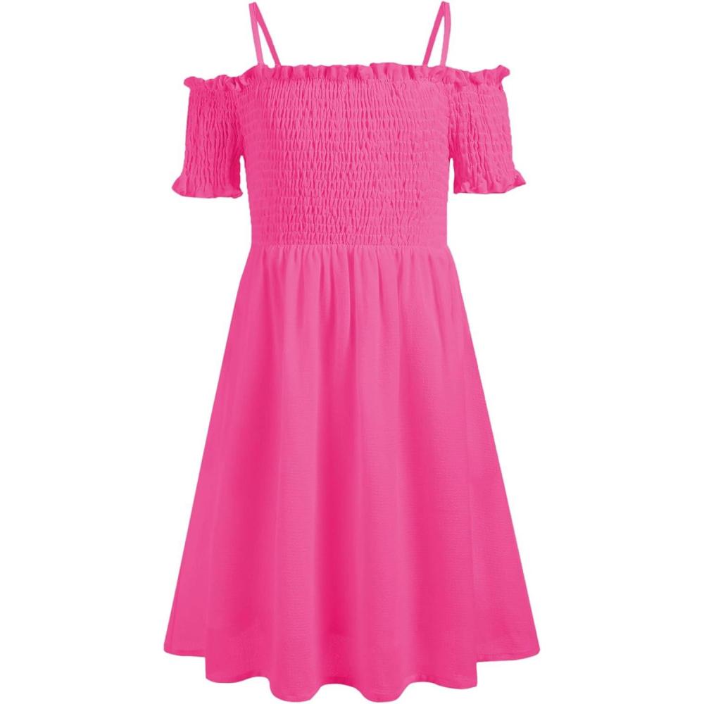imageArshiner Girls Casual Summer Floral Sleeveless Sundress Holiday Cami DressSolid Rose Red