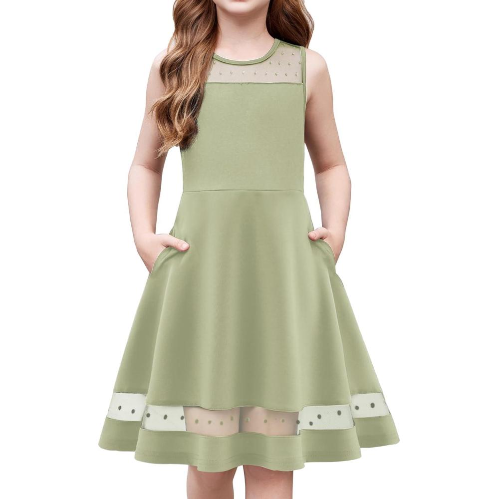 imageArshiner Girls Elegant Dresses Sleeveless Round Neck Aline Party Dance Graduation Mesh Dress Size 516Light Green