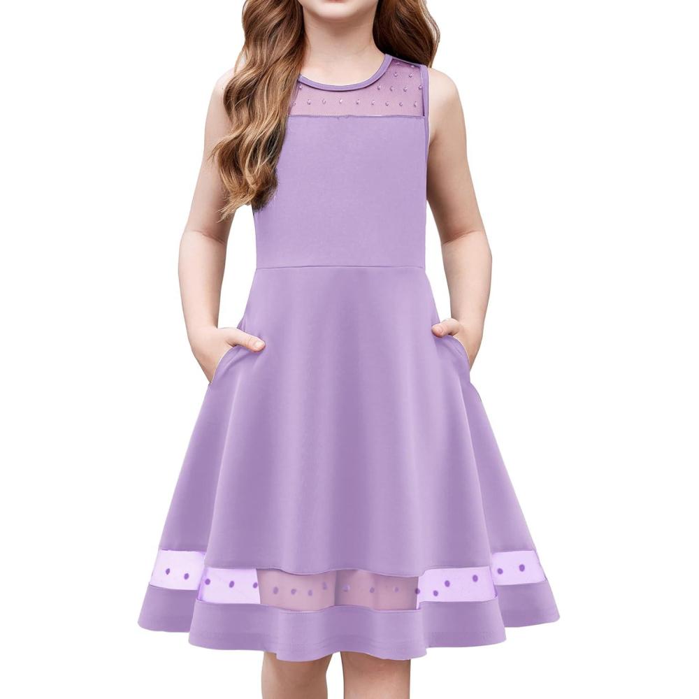 imageArshiner Girls Elegant Dresses Sleeveless Round Neck Aline Party Dance Graduation Mesh Dress Size 516Lilac