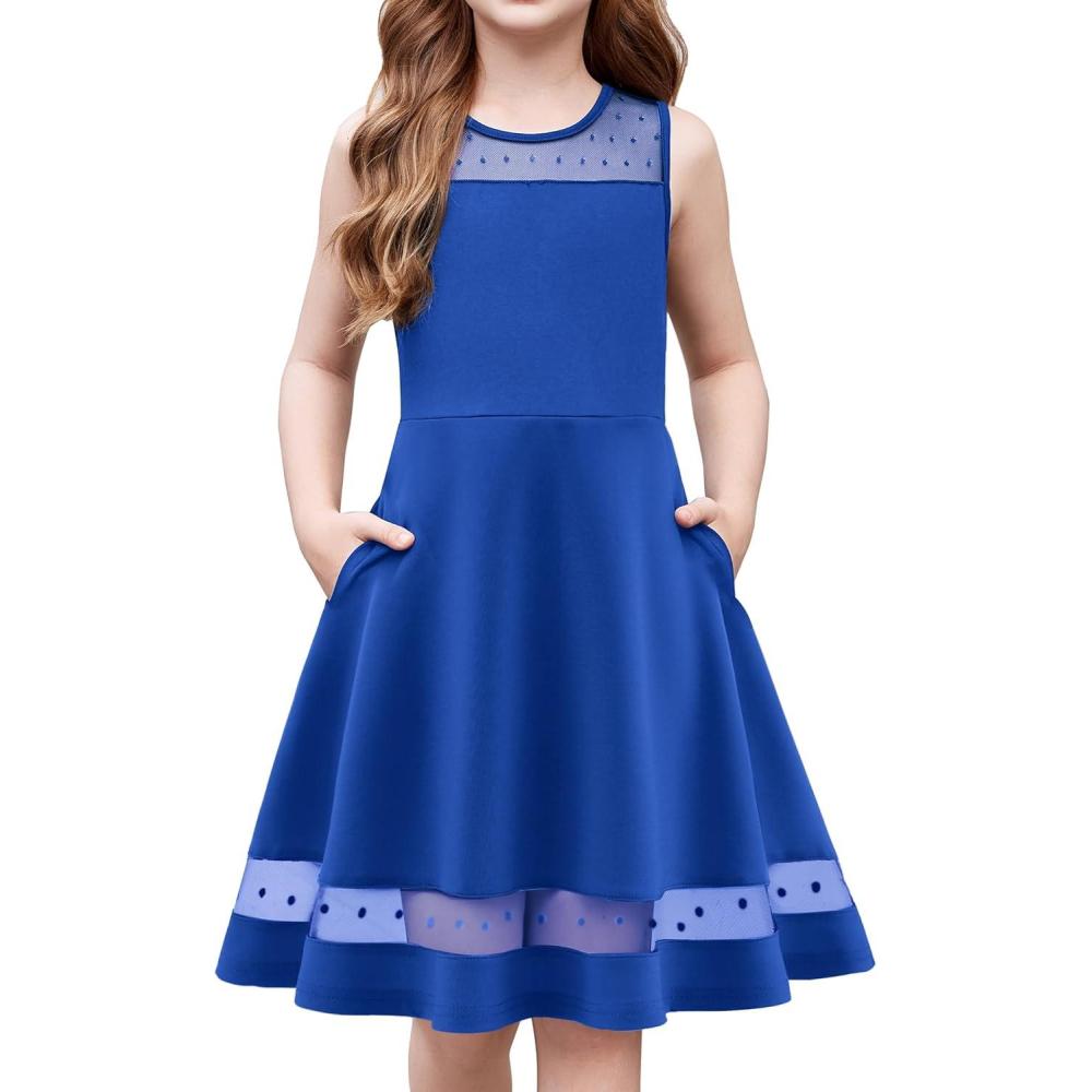 imageArshiner Girls Elegant Dresses Sleeveless Round Neck Aline Party Dance Graduation Mesh Dress Size 516Royal Blue