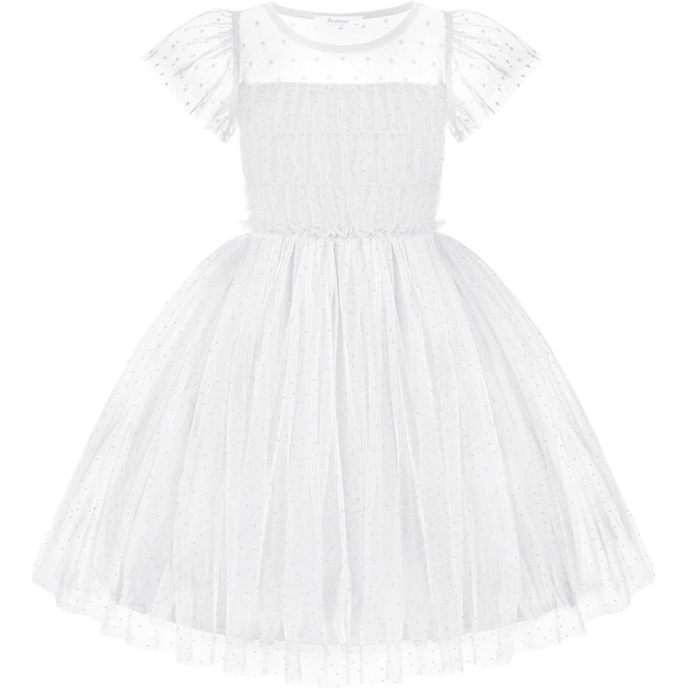 imageArshiner Little Girl Dresses Contrast Mesh Ruffle Sleeve Birthday Holiday Princess Toddler Tulle Dress for 27 Years OldWhite