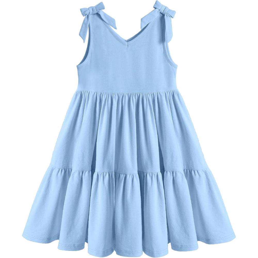imageArshiner Toddler Girl Summer Dress Little Girls Casual Beach Party Bowknot Sling Sundress with Pocket 17tBlue