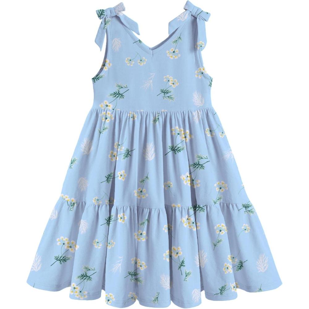 imageArshiner Toddler Girl Summer Dress Little Girls Casual Beach Party Bowknot Sling Sundress with Pocket 17tBlue White Floral