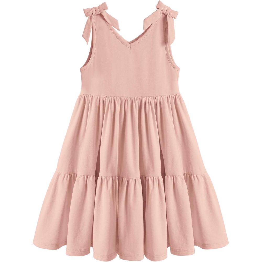 imageArshiner Toddler Girl Summer Dress Little Girls Casual Beach Party Bowknot Sling Sundress with Pocket 17tDusty Pink