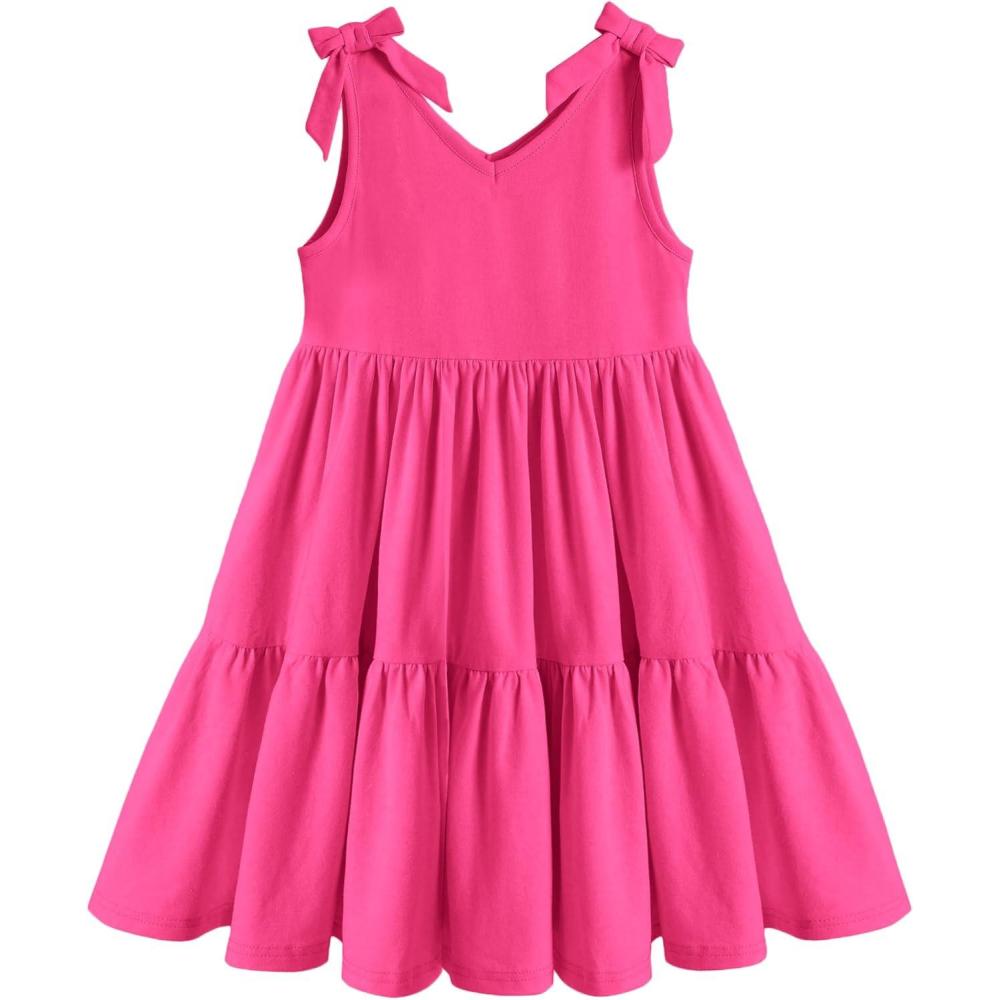 imageArshiner Toddler Girl Summer Dress Little Girls Casual Beach Party Bowknot Sling Sundress with Pocket 17tHot Pink
