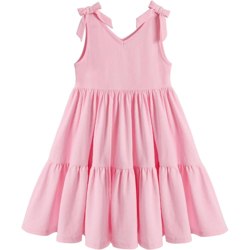 imageArshiner Toddler Girl Summer Dress Little Girls Casual Beach Party Bowknot Sling Sundress with Pocket 17tPink
