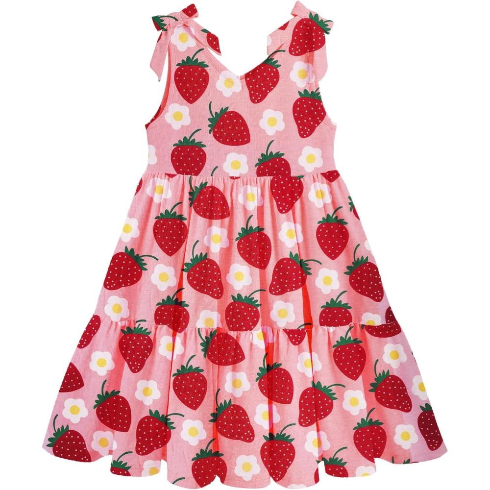 imageArshiner Toddler Girl Summer Dress Little Girls Casual Beach Party Bowknot Sling Sundress with Pocket 17tRed Strawberry