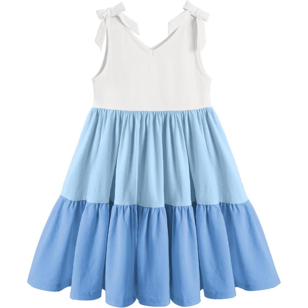 imageArshiner Toddler Girl Summer Dress Little Girls Casual Beach Party Bowknot Sling Sundress with Pocket 17tWhiteblue