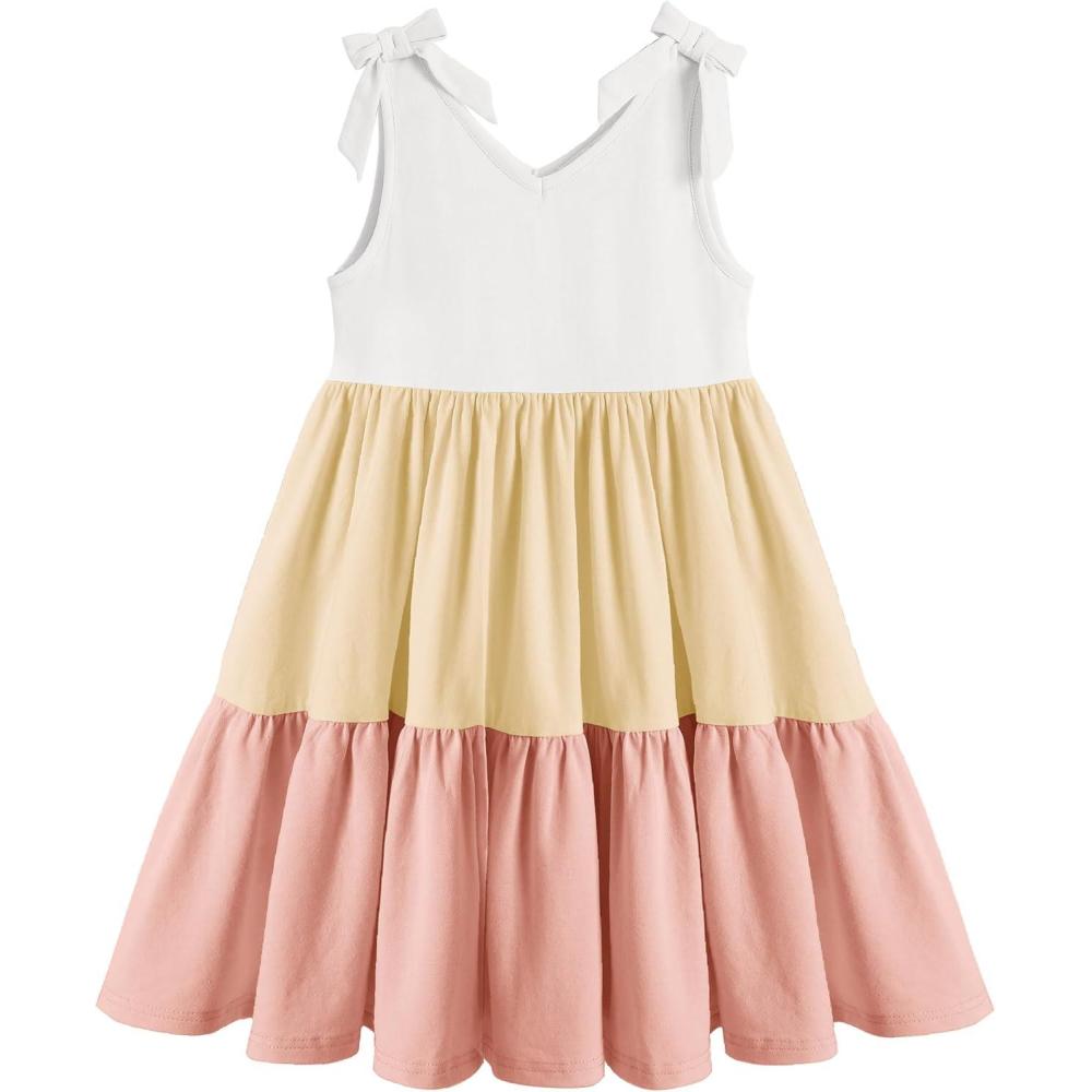 imageArshiner Toddler Girl Summer Dress Little Girls Casual Beach Party Bowknot Sling Sundress with Pocket 17tWhiteyellowpink