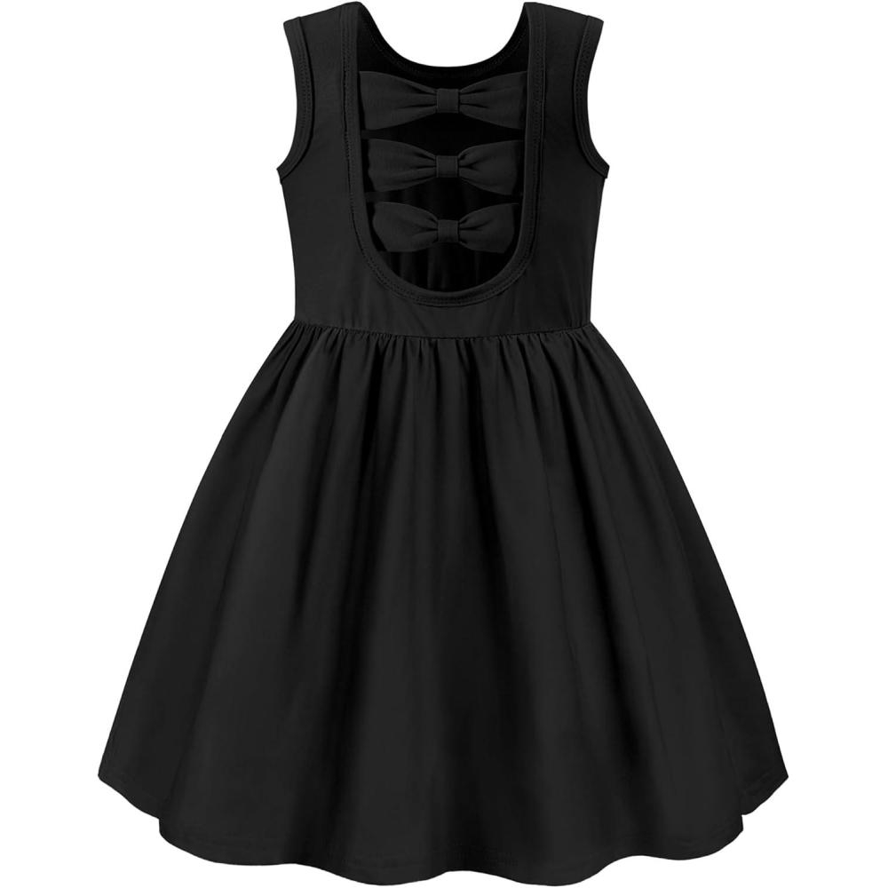 imageArshiner Toddler Girls Summer Dress Back Bowknot Sleeveless Twirly Casual Beach Party Sundress with PocketsBlack