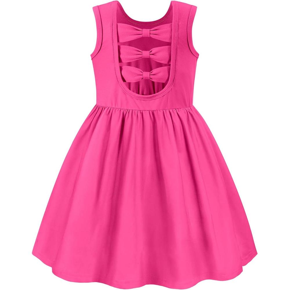 imageArshiner Toddler Girls Summer Dress Back Bowknot Sleeveless Twirly Casual Beach Party Sundress with PocketsHot Pink