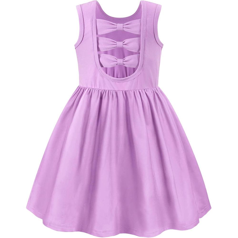 imageArshiner Toddler Girls Summer Dress Back Bowknot Sleeveless Twirly Casual Beach Party Sundress with PocketsLavender