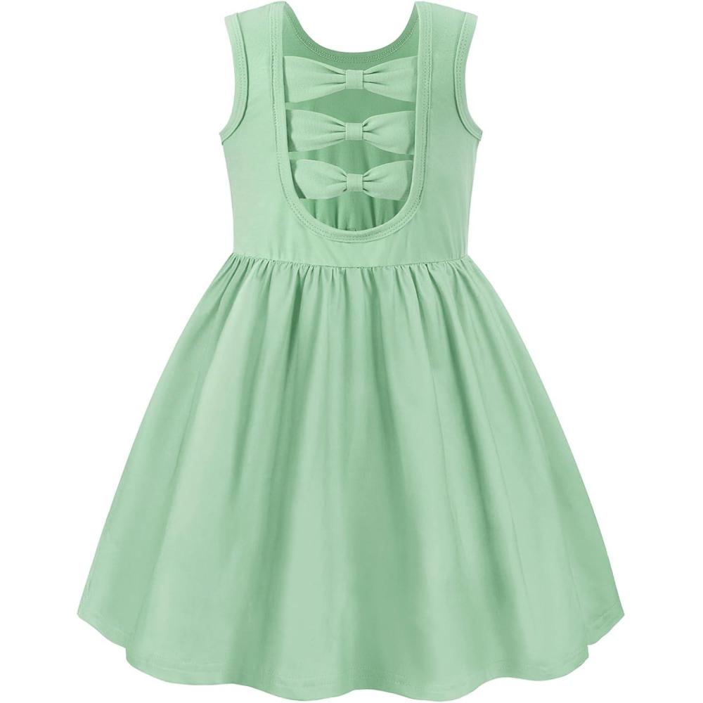 imageArshiner Toddler Girls Summer Dress Back Bowknot Sleeveless Twirly Casual Beach Party Sundress with PocketsLight Green