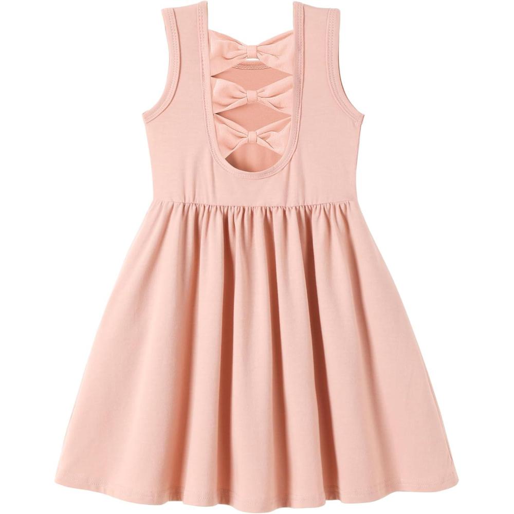 imageArshiner Toddler Girls Summer Dress Back Bowknot Sleeveless Twirly Casual Beach Party Sundress with PocketsLight Pink