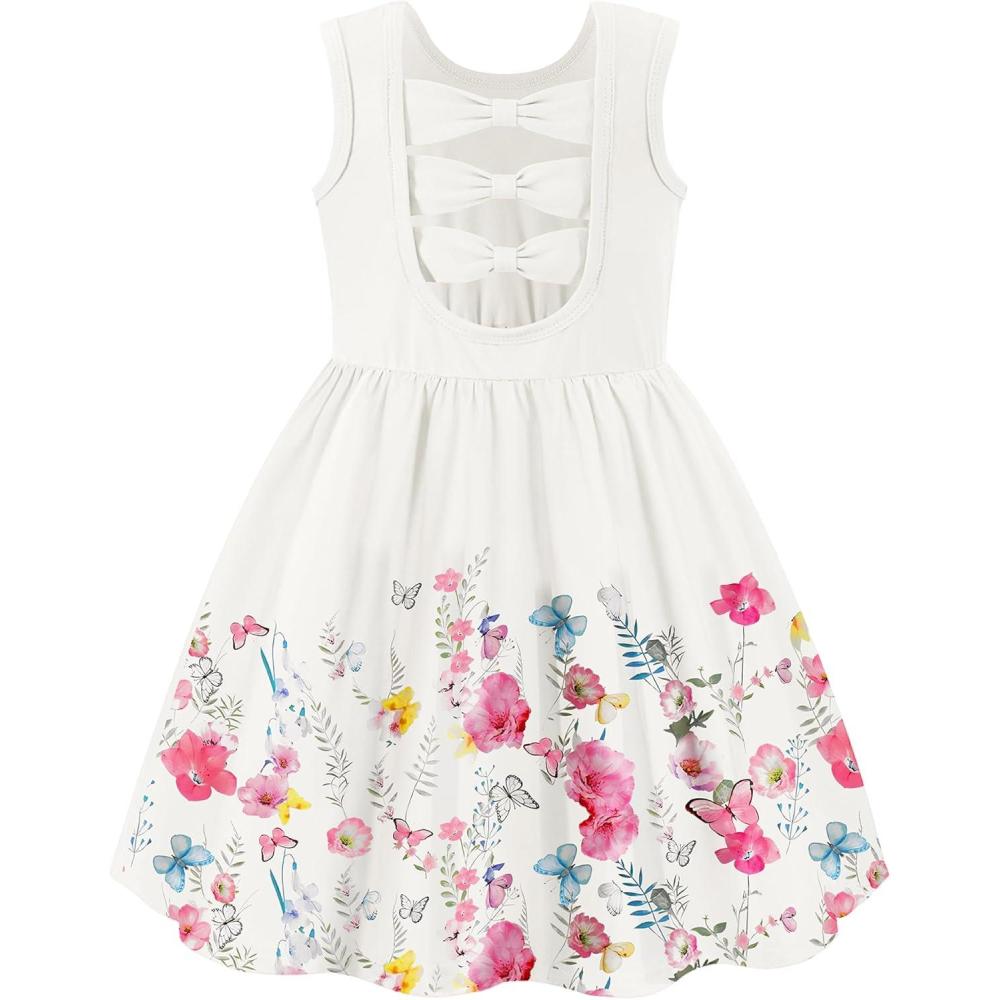 imageArshiner Toddler Girls Summer Dress Back Bowknot Sleeveless Twirly Casual Beach Party Sundress with PocketsPink Floral