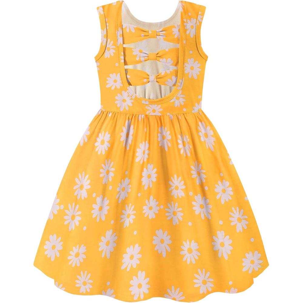 imageArshiner Toddler Girls Summer Dress Back Bowknot Sleeveless Twirly Casual Beach Party Sundress with PocketsYellow Floral
