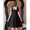 Arshiner Girls Summer Dress Tie Strap Sleeveless Solid Color Square Neck Party Dresses 6-11 Y(Black)