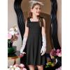 Arshiner Girls Summer Dress Tie Strap Sleeveless Solid Color Square Neck Party Dresses 6-11 Y(Black)
