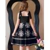 Arshiner Girls Summer Dress Tie Strap Sleeveless Solid Color Square Neck Party Dresses 6-11 Y(Flower on Black)