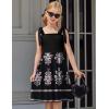 Arshiner Girls Summer Dress Tie Strap Sleeveless Solid Color Square Neck Party Dresses 6-11 Y(Flower on Black)
