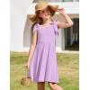 Arshiner Girls Summer Dress Tie Strap Sleeveless Solid Color Square Neck Party Dresses 6-11 Y(Lavender Purple)