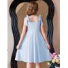 Arshiner Girls Summer Dress Tie Strap Sleeveless Solid Color Square Neck Party Dresses 6-11 Y(Light Blue)