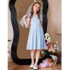 Arshiner Girls Summer Dress Tie Strap Sleeveless Solid Color Square Neck Party Dresses 6-11 Y(Light Blue)