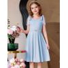 Arshiner Girls Summer Dress Tie Strap Sleeveless Solid Color Square Neck Party Dresses 6-11 Y(Light Blue)
