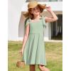 Arshiner Girls Summer Dress Tie Strap Sleeveless Solid Color Square Neck Party Dresses 6-11 Y(Light Green)