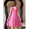 Arshiner Girls Summer Dress Tie Strap Sleeveless Solid Color Square Neck Party Dresses 6-11 Y(Peach Pink)