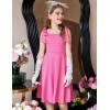 Arshiner Girls Summer Dress Tie Strap Sleeveless Solid Color Square Neck Party Dresses 6-11 Y(Peach Pink)