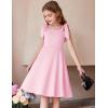 Arshiner Girls Summer Dress Tie Strap Sleeveless Solid Color Square Neck Party Dresses 6-11 Y(Pink)