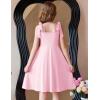 Arshiner Girls Summer Dress Tie Strap Sleeveless Solid Color Square Neck Party Dresses 6-11 Y(Pink)