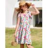 Arshiner Girls Summer Dress Tie Strap Sleeveless Solid Color Square Neck Party Dresses 6-11 Y(Purple Green Flower)