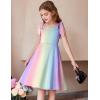 Arshiner Girls Summer Dress Tie Strap Sleeveless Solid Color Square Neck Party Dresses 6-11 Y(Rainbow)