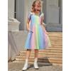 Arshiner Girls Summer Dress Tie Strap Sleeveless Solid Color Square Neck Party Dresses 6-11 Y(Rainbow)