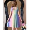 Arshiner Girls Summer Dress Tie Strap Sleeveless Solid Color Square Neck Party Dresses 6-11 Y(Rainbow)