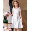 Arshiner Girls Summer Dress Tie Strap Sleeveless Solid Color Square Neck Party Dresses 6-11 Y(White)