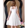 Arshiner Girls Summer Dress Tie Strap Sleeveless Solid Color Square Neck Party Dresses 6-11 Y(White)