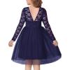 Arshiner Flower Girl Dress V Back Lace Long Sleeve Tulle Special Occasion Wedding Party Dresses(Navy Blue)