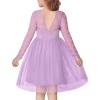 Arshiner Flower Girl Dress V Back Lace Long Sleeve Tulle Special Occasion Wedding Party Dresses(Purple)
