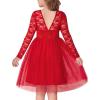 Arshiner Flower Girl Dress V Back Lace Long Sleeve Tulle Special Occasion Wedding Party Dresses(Red)