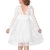 Arshiner Flower Girl Dress V Back Lace Long Sleeve Tulle Special Occasion Wedding Party Dresses(White)