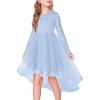 Arshiner Flower Girl Lace Tutu Dresses High Low Hem Long Sleeve Flowy Formal Party Wedding Dress(Blue)